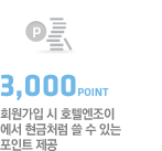회원가입 시 호텔엔조이에서 현금처럼 쓸 수 있는 3,000 Point 제공